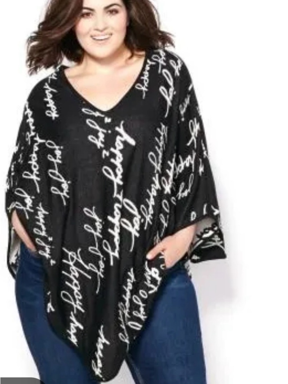 MELISSA MCCARTHY Women's Black Script Poncho Sweater
